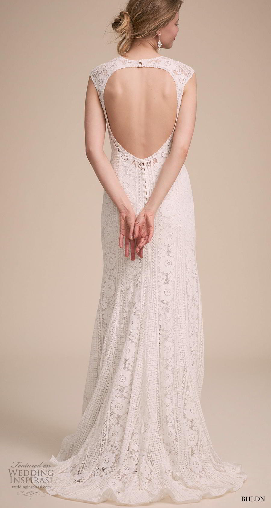 bhldn 2018 own bridal cap sleeves jewel neck full embellishment elegant bohemian modified a  line wedding dress keyhole back sweep train (12) bv