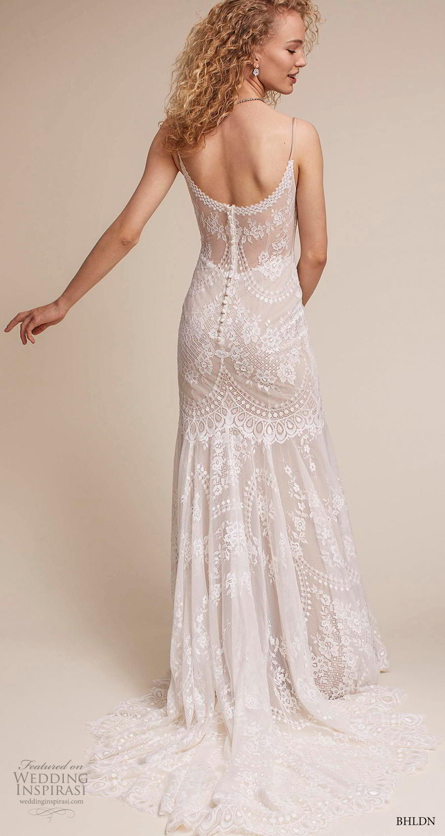 bhldn 2018 own bridal sleeveless thin strap diamond neck full embellishment bohemian vintage column sheath wedding dress mid back short train (7) bv