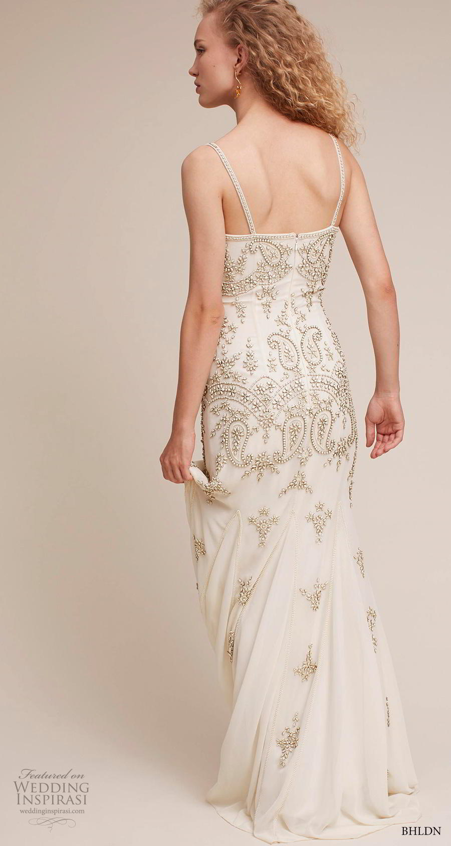 bhldn 2018 own bridal sleeveless thin strap diamond neck full embellishment glitzy art deco elegant sheath wedding dress sweep train (2) bv bhldn 2018 own bridal sleeveless thin strap diamond neck full embellishment glitzy art deco elegant sheath wedding dress sweep train (2) bv