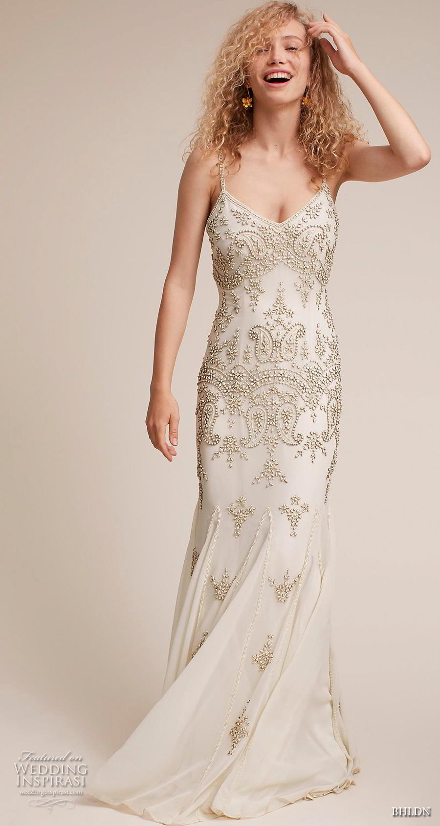 bhldn 2018 own bridal sleeveless thin strap diamond neck full embellishment glitzy art deco elegant sheath wedding dress sweep train (2) mv