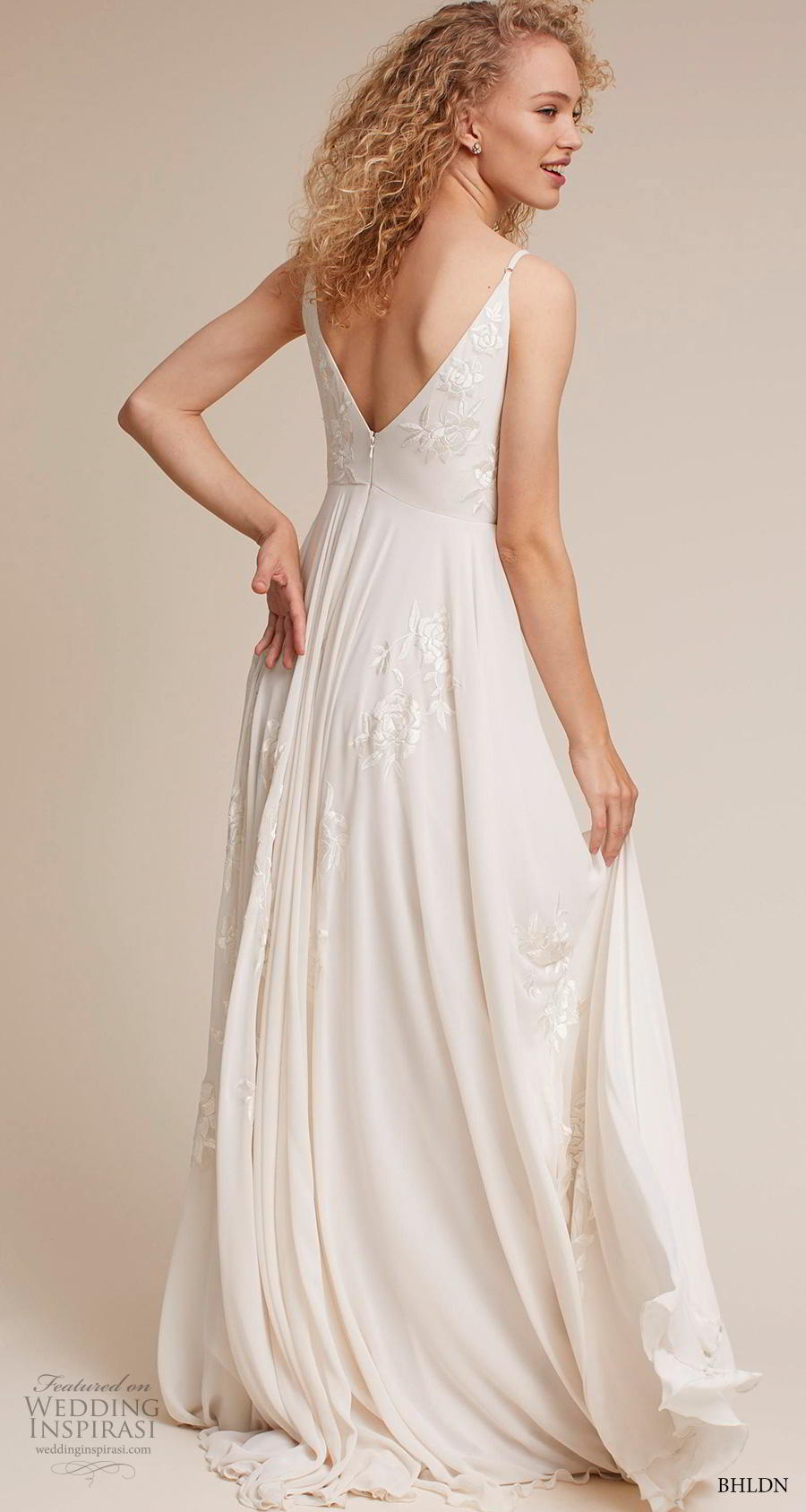 bhldn 2018 own bridal sleeveless thin strap v neck heavily embellished bodice romantic beach soft a  line wedding dress backless v back sweep train (4) bv