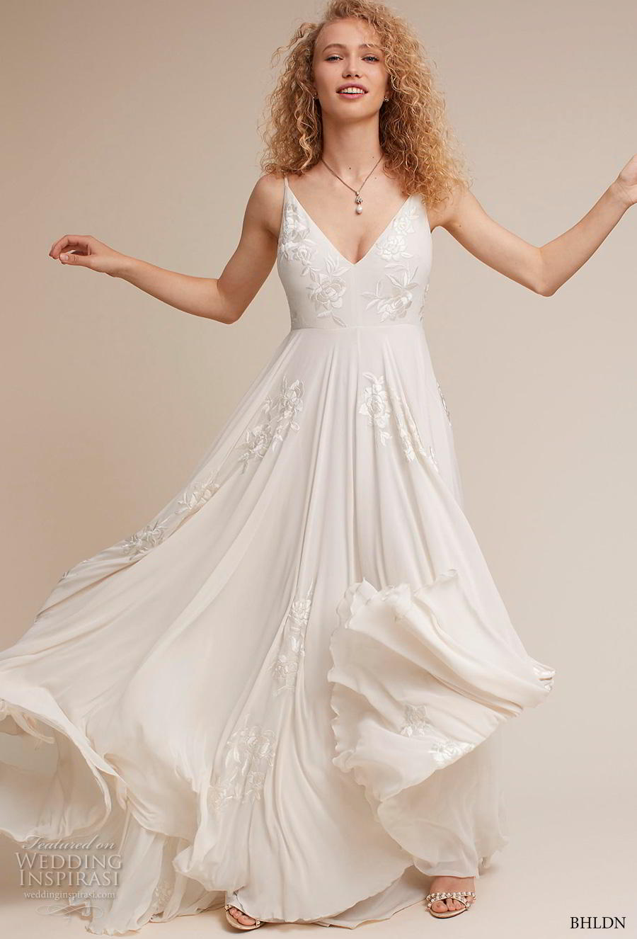 bhldn 2018 own bridal sleeveless thin strap v neck heavily embellished bodice romantic beach soft a  line wedding dress backless v back sweep train (4) mv