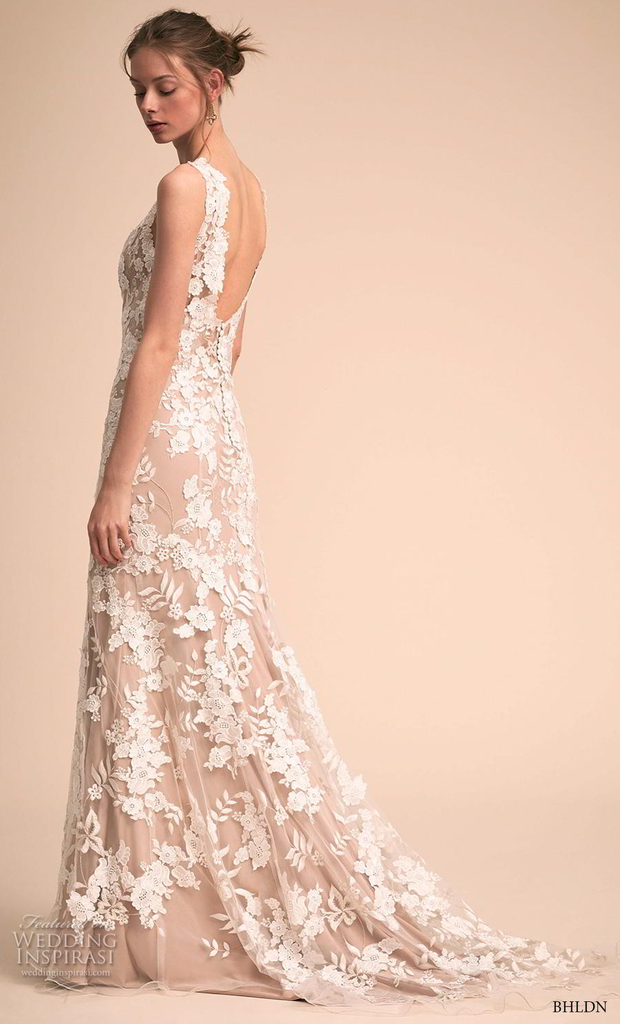 bhldn 2018 own bridal sleeveless v neck full embellishment elegant fit and flare sheath wedding dress backless scoop back short train (15) bv bhldn 2018 own bridal sleeveless v neck full embellishment elegant fit and flare sheath wedding dress backless scoop back short train (15) bv