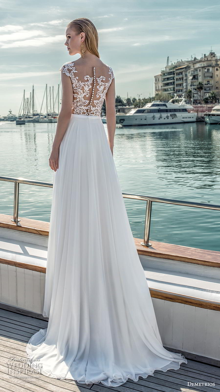 demetrios 2019 romance bridal cap sleeves bateau neckline heavily embellished bodice modified a  line wedding dress lace back sweep train (13) bv