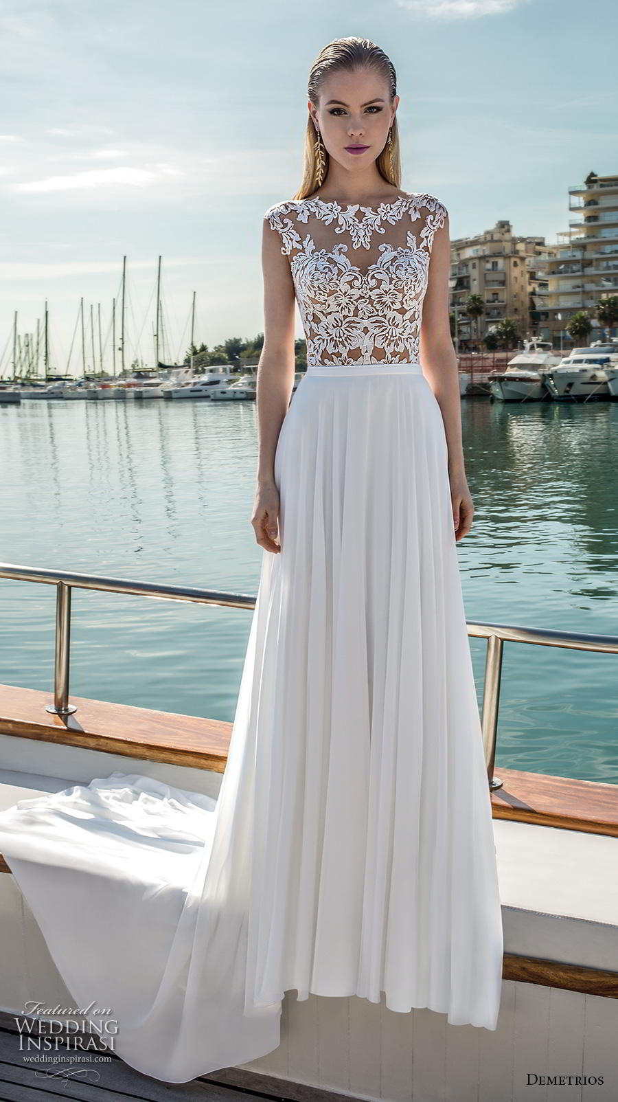 demetrios 2019 romance bridal cap sleeves bateau neckline heavily embellished bodice modified a  line wedding dress lace back sweep train (13) mv