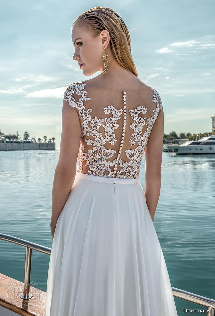 demetrios 2019 romance bridal cap sleeves bateau neckline heavily embellished bodice modified a  line wedding dress lace back sweep train (13) zbv