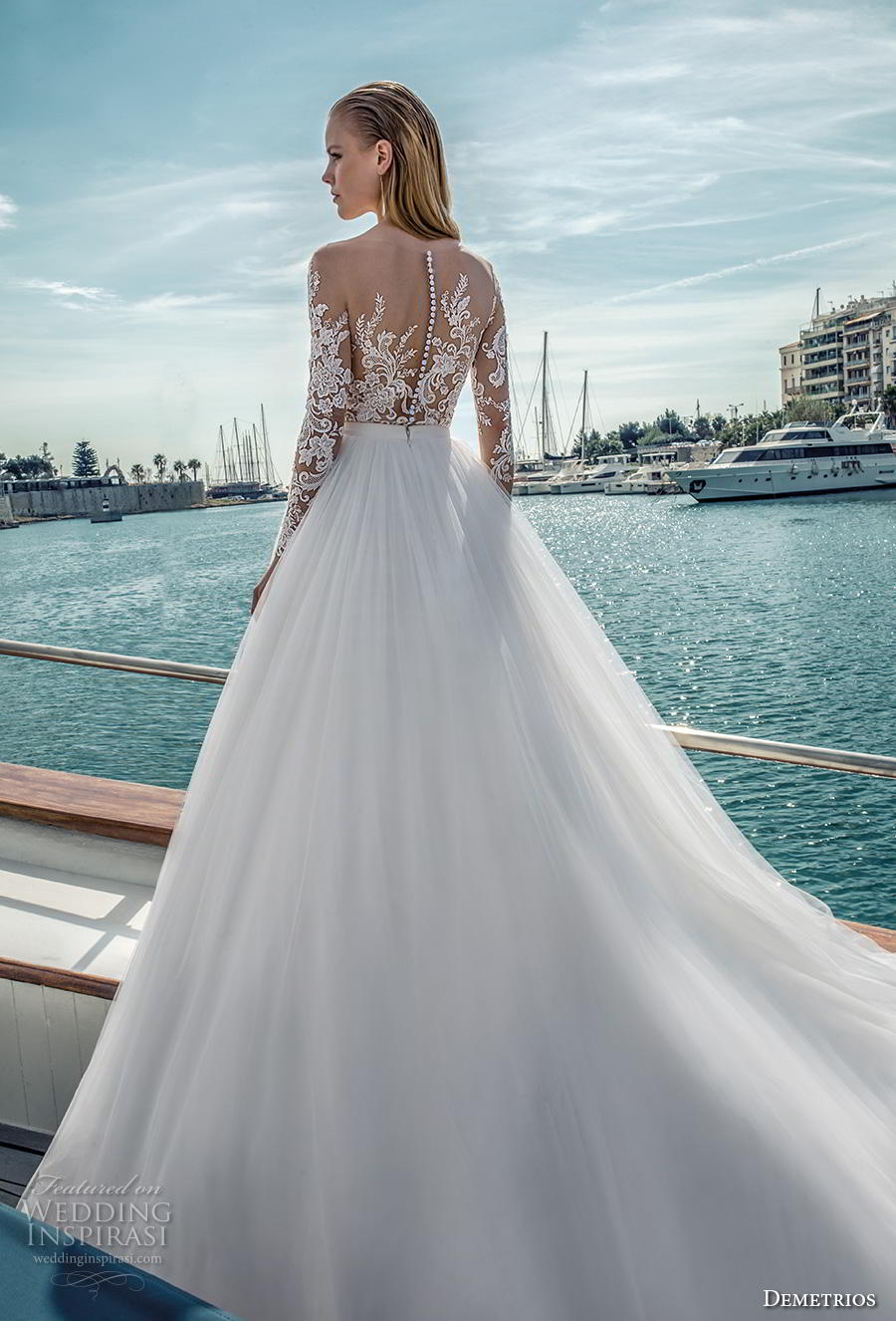 demetrios 2019 romance bridal long sleeves illusion bateau neckline heavily embellished bodice romantic a  line wedding dress sheer lace back chapel train (9) bv