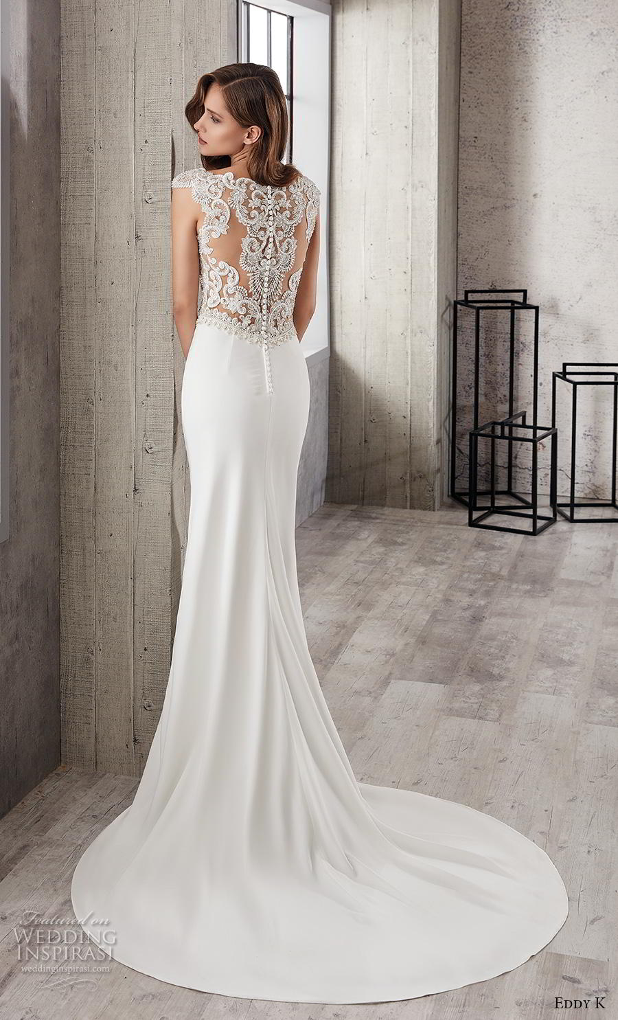 eddy k 2019 couture bridal cap sleeves v neck heavily embellshment clean skirt elegant sheath wedding dress lace back medium train (18) bv eddy k 2019 couture bridal cap sleeves v neck heavily embellshment clean skirt elegant sheath wedding dress lace back medium train (18) bv