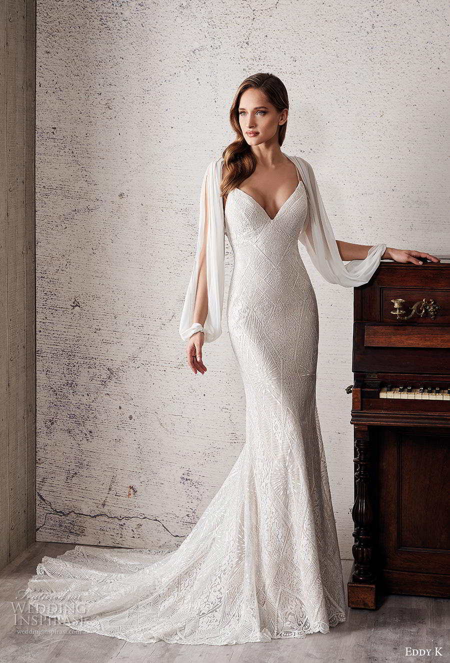 eddy k 2019 couture bridal long hanging sleeves spaghetti strap diamond neck full embellishment glitzy elegant fit and flare wedding dress cross strap back chapel train (14) mv eddy k 2019 couture bridal long hanging sleeves spaghetti strap diamond neck full embellishment glitzy elegant fit and flare wedding dress cross strap back chapel train (14) mv