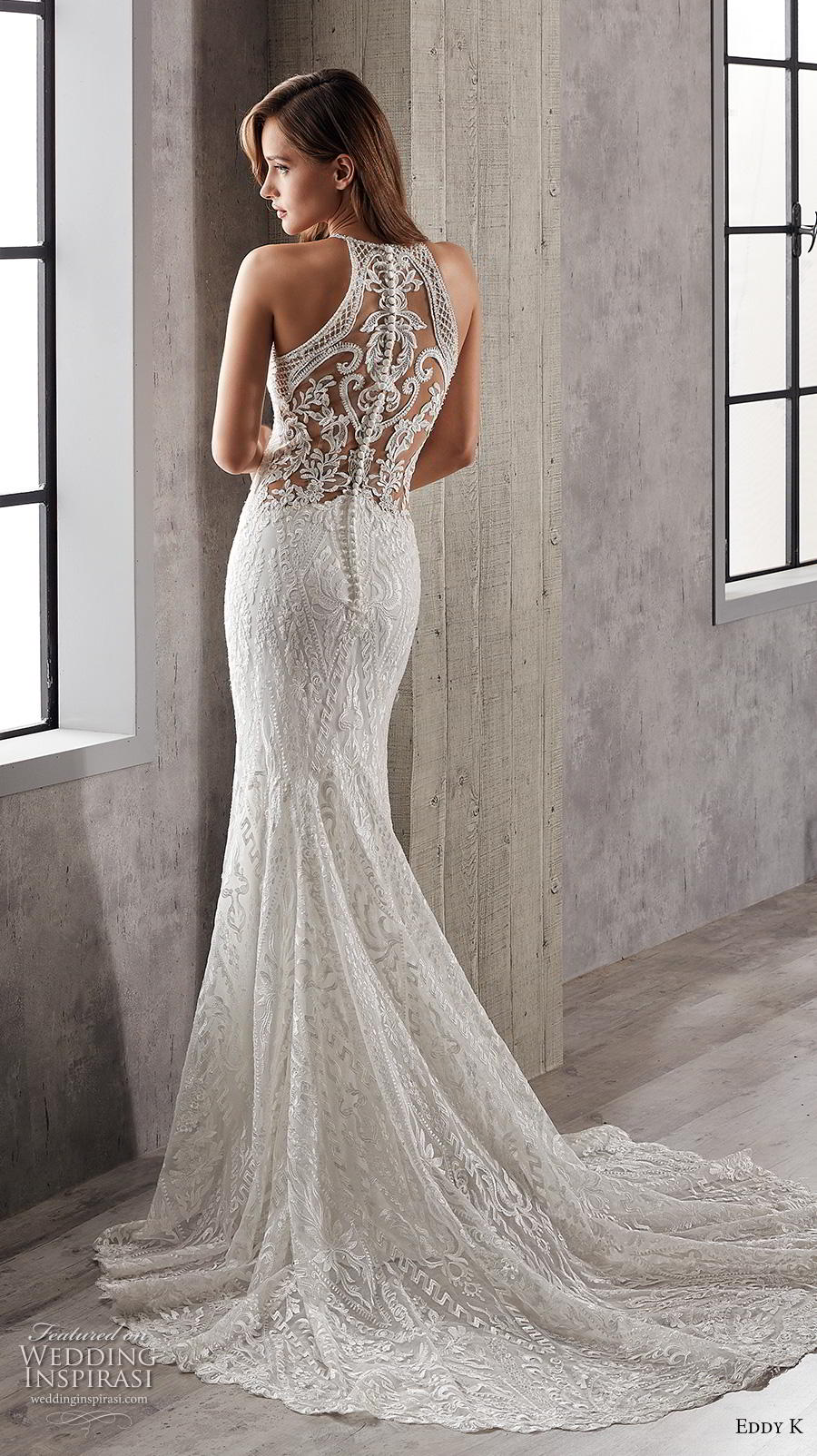 eddy k 2019 couture bridal sleeveless halter neck full embellishment elegant fit and flare wedding dress lace back chapel train (7) bv