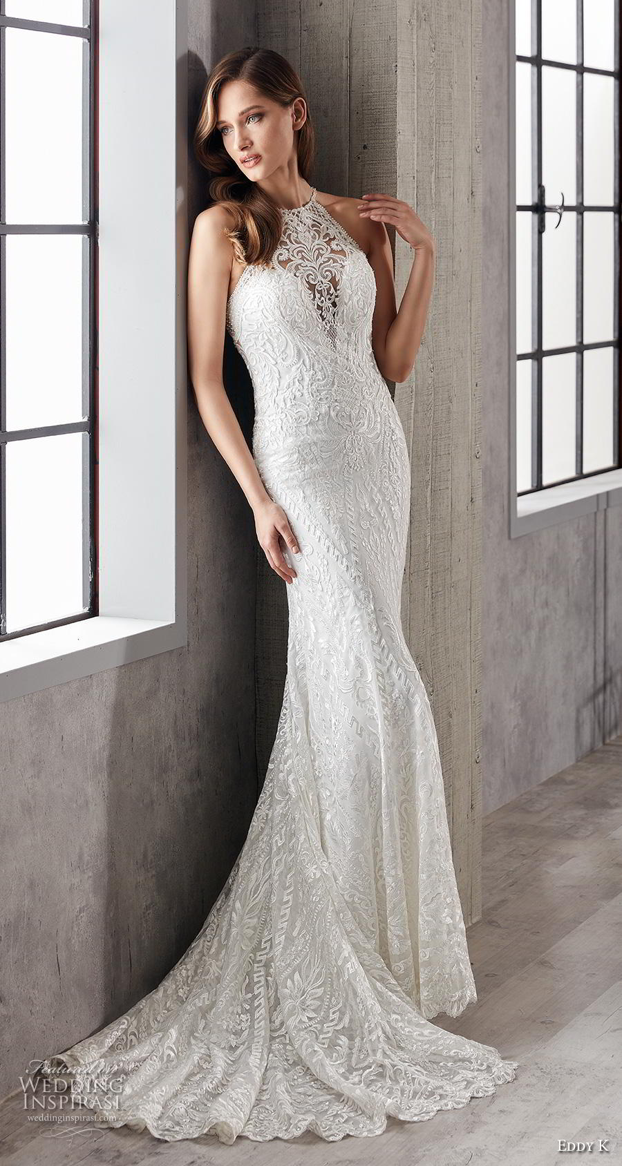 eddy k 2019 couture bridal sleeveless halter neck full embellishment elegant fit and flare wedding dress lace back chapel train (7) mv
