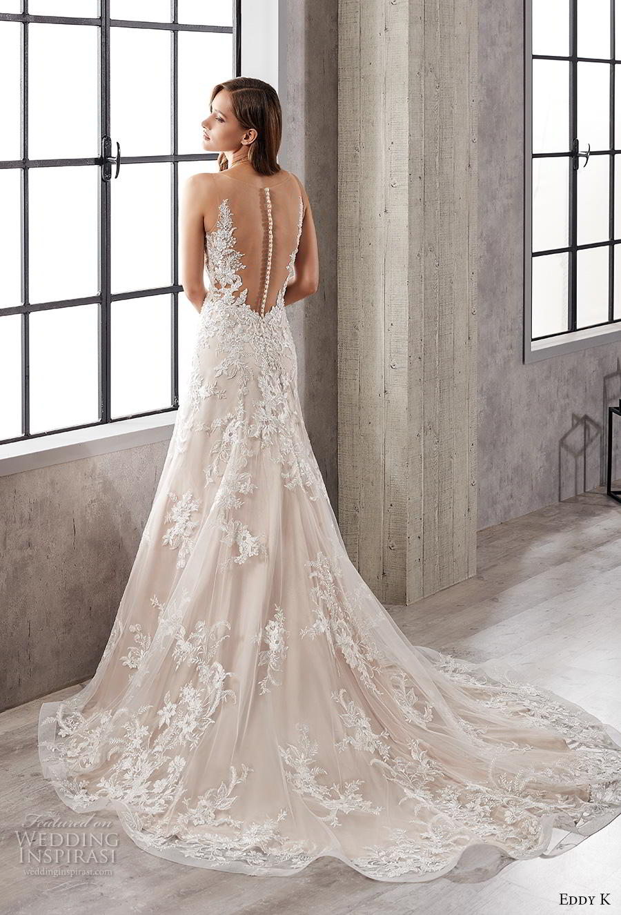 eddy k 2019 couture bridal sleeveless thin strap sweetheart neckline full embellishment elegant trumpet wedding dress sheer button back chapel train (10) bv