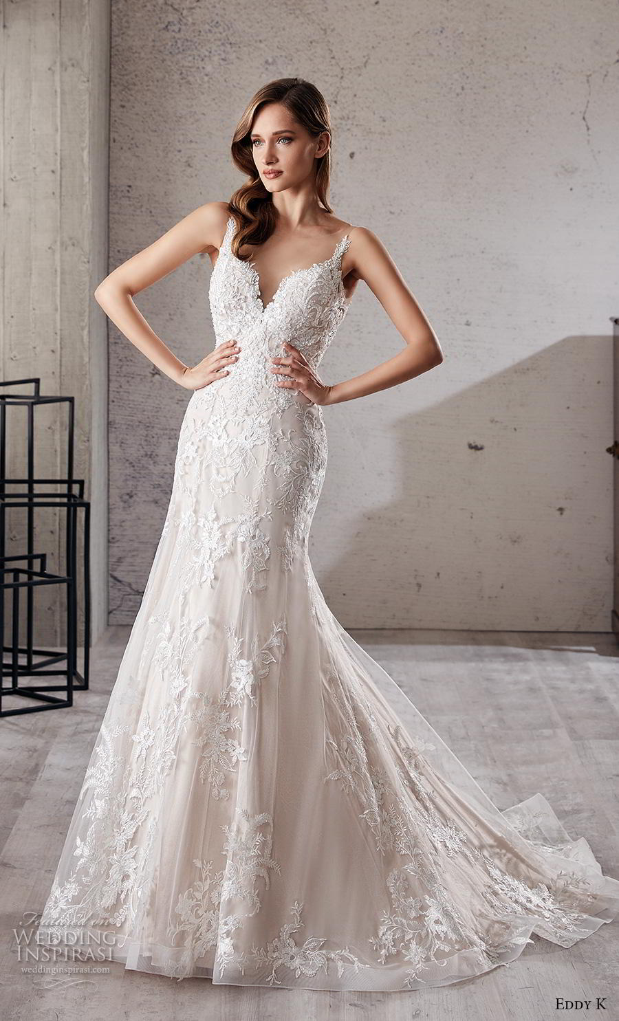 eddy k 2019 couture bridal sleeveless thin strap sweetheart neckline full embellishment elegant trumpet wedding dress sheer button back chapel train (10) mv