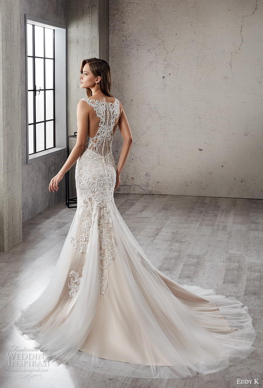 eddy k 2019 couture bridal sleeveless v neck full embellishment elegant fit and flare wedding dress lace rasor back chapel train (11) bv