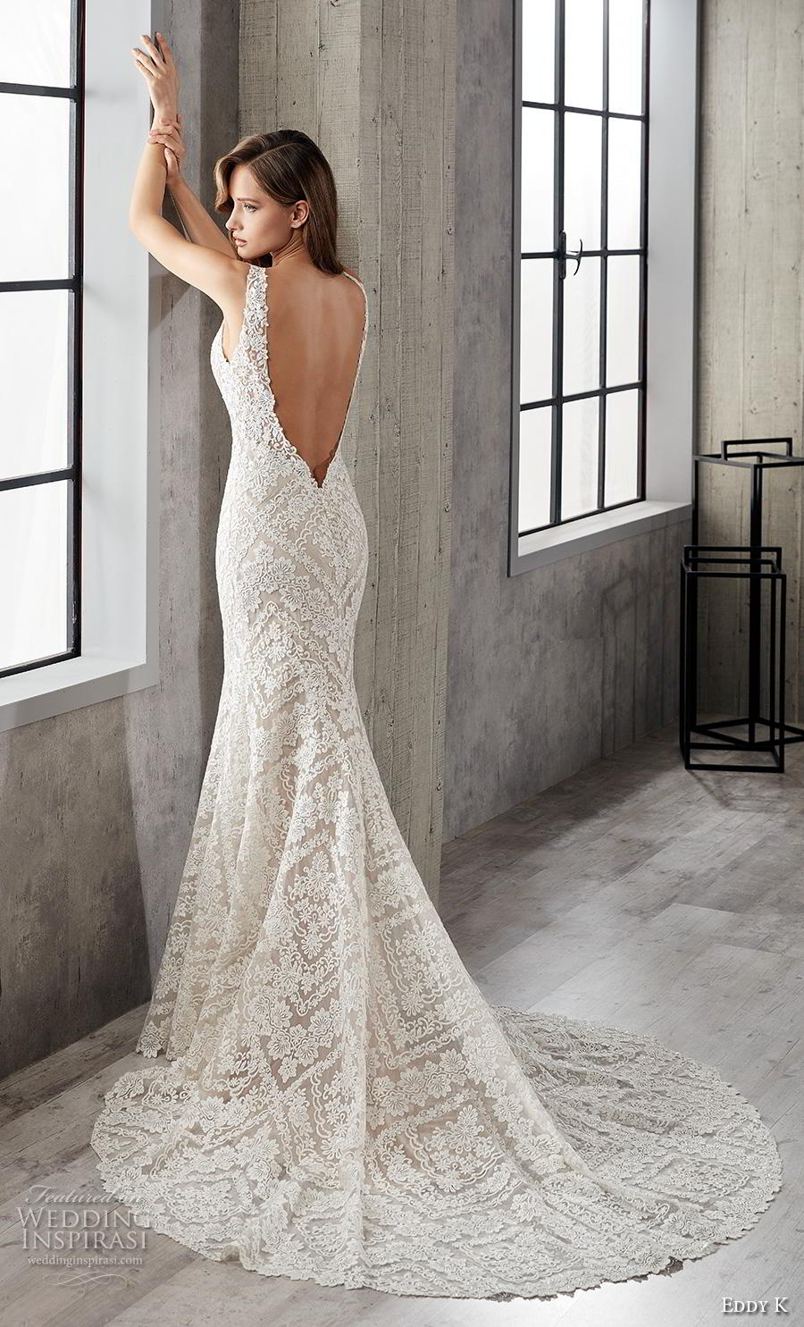 eddy k 2019 couture bridal sleeveless v neck full embellishment elegant fit and flare wedding dress low open back chapel train (4) bv