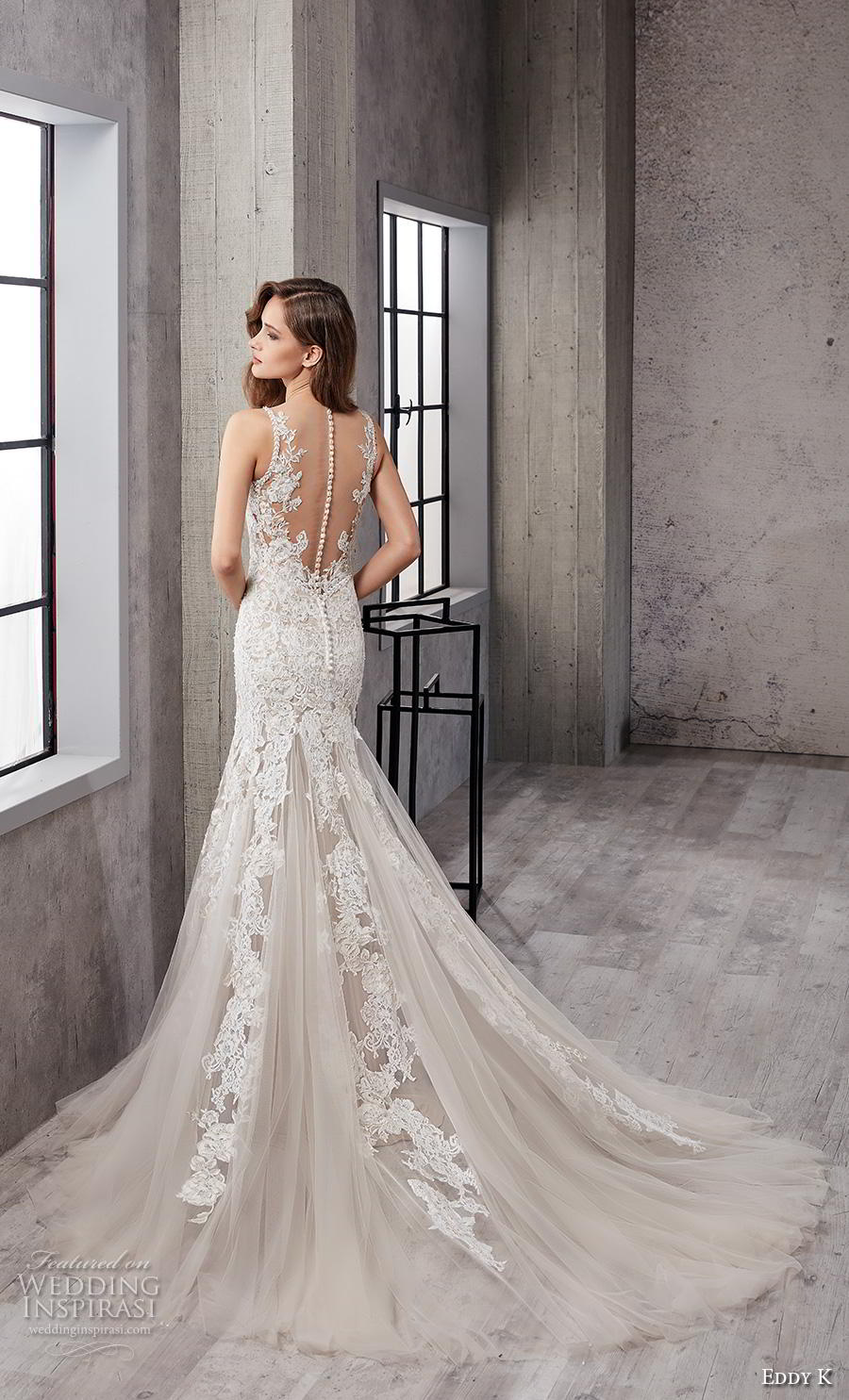 eddy k 2019 couture bridal sleeveless v neck full embellishment elegant mermaid wedding dress sheer button back chapel train (2) bv