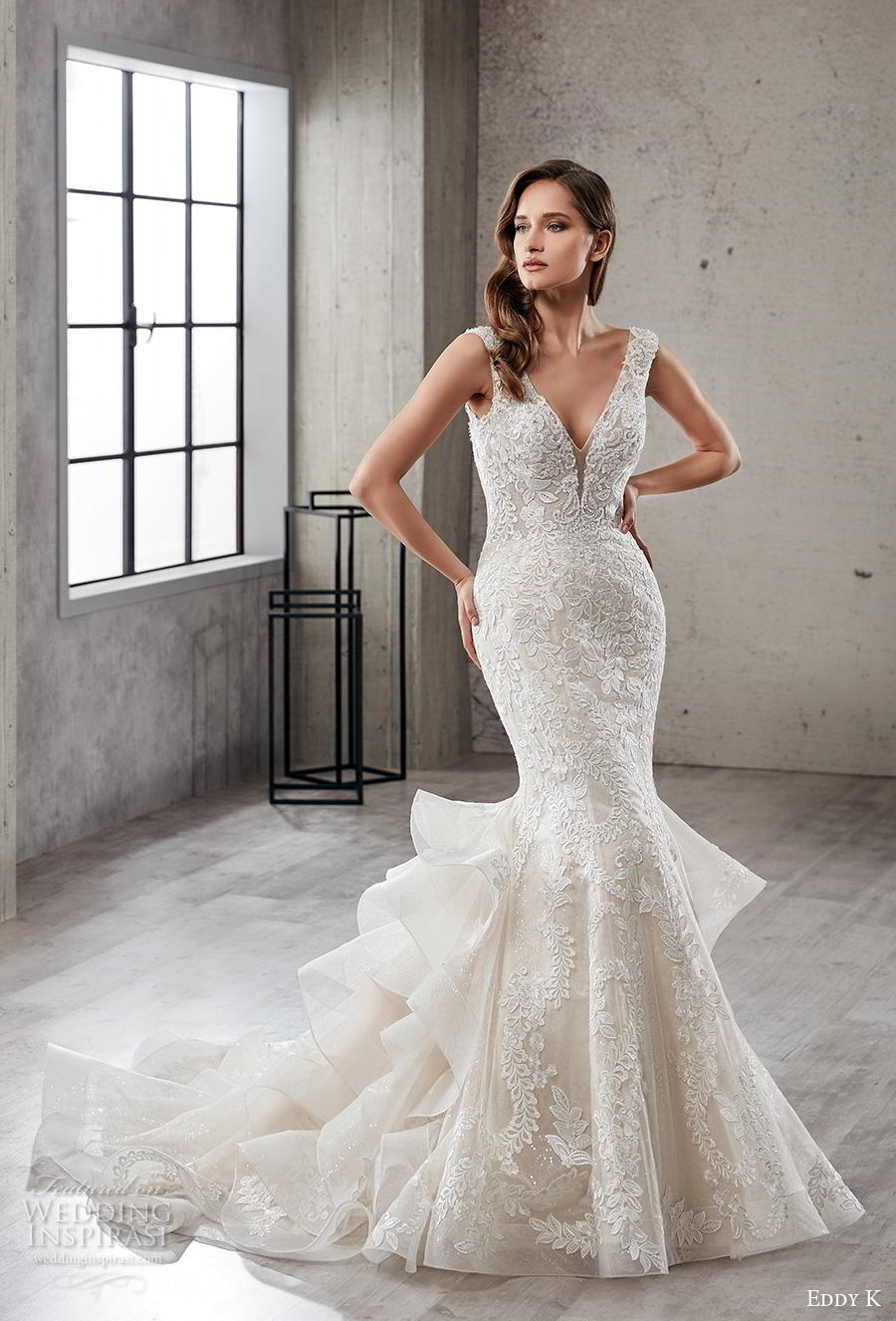 eddy k 2019 couture bridal sleeveless v neck full embellishment layered skirt elegant mermaid wedding dress backless scoop back (12) mv