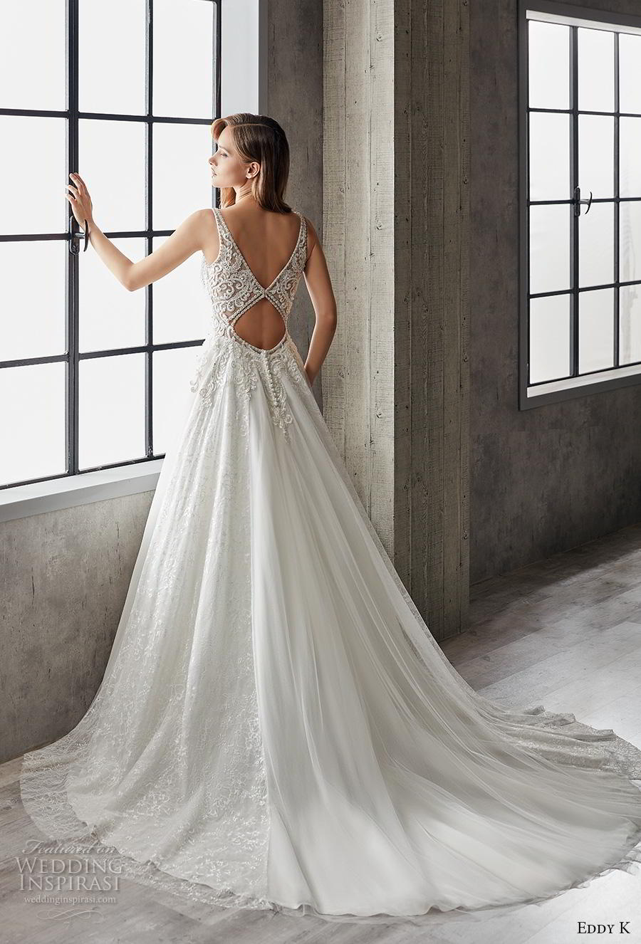 eddy k 2019 couture bridal sleeveless v neck heavily embellished bodice romantic a  line wedding dress keyhole back chapel train (17) bv