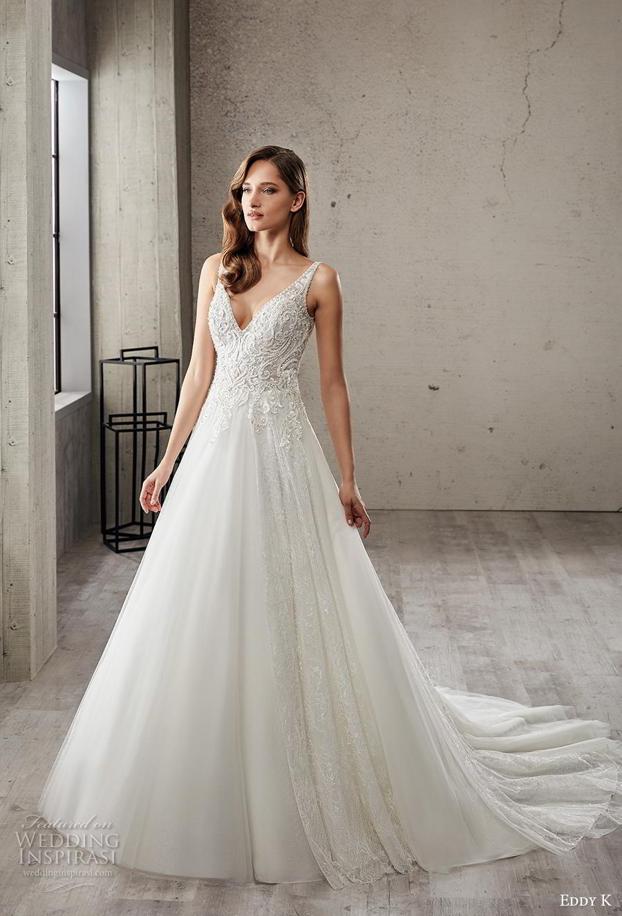 eddy k 2019 couture bridal sleeveless v neck heavily embellished bodice romantic a  line wedding dress keyhole back chapel train (17) mv