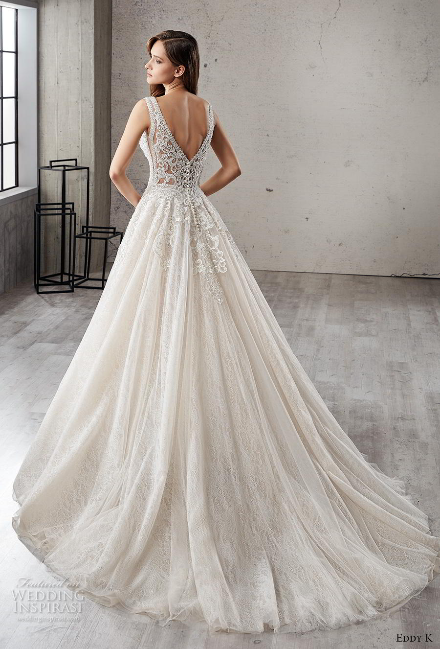 eddy k 2019 couture bridal sleeveless v neck heavily embellished bodice romantic a  line wedding dress v back chapel train (8) bv