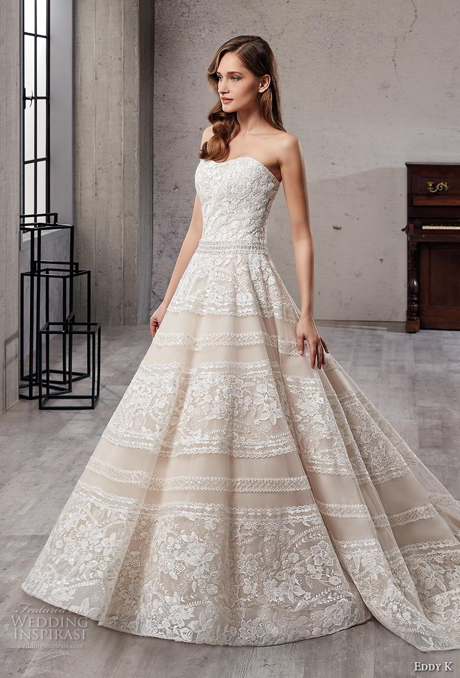 eddy k 2019 couture bridal strapless semi sweetheart neckline full embellishment romantic a  line wedding dress chapel train (5) mv