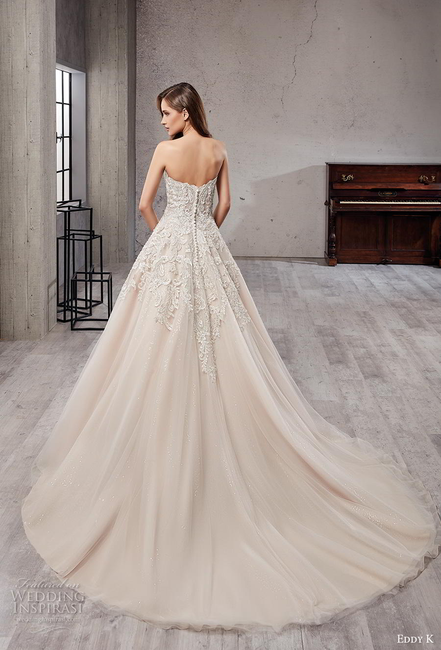 eddy k 2019 couture bridal strapless sweetheart neckline heavily embellished bodice romantic champagne a line wedding dress chapel train (13) bv eddy k 2019 couture bridal strapless sweetheart neckline heavily embellished bodice romantic champagne a line wedding dress chapel train (13) bv
