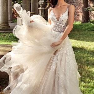 eve of milady bridal spring 2018 deep v neck sleeveless beaded straps lace bodice tiered skirt ball gown a line wedding dress (1598) mv glam romantic