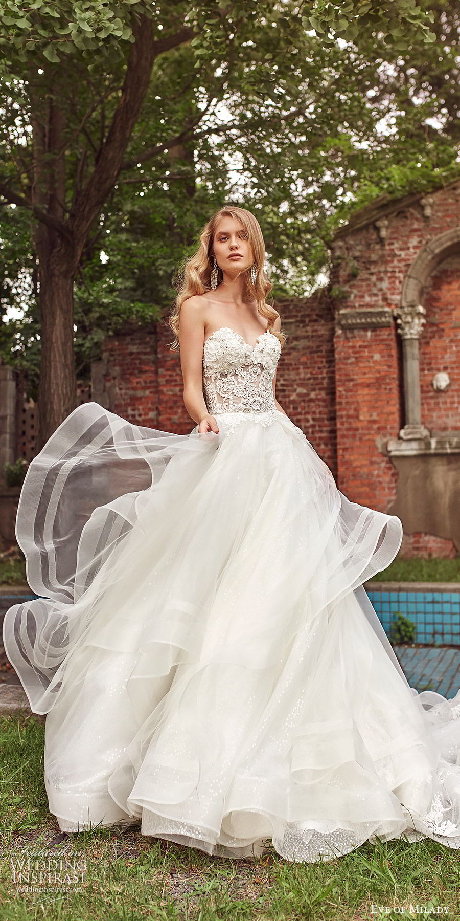 eve of milady bridal spring 2018 strapless sweetheart embellished bodice a line ball gown wedding dress (1593) cathedral train romantic princess mv