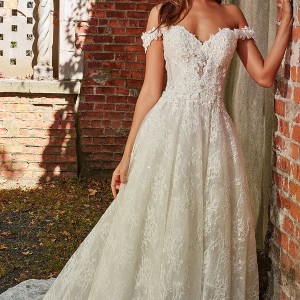 eve of milady bridal spring 2018 sweetheart neckline off shoulder straps ball gown lace embellished wedding dress (1599) romantic princess mv