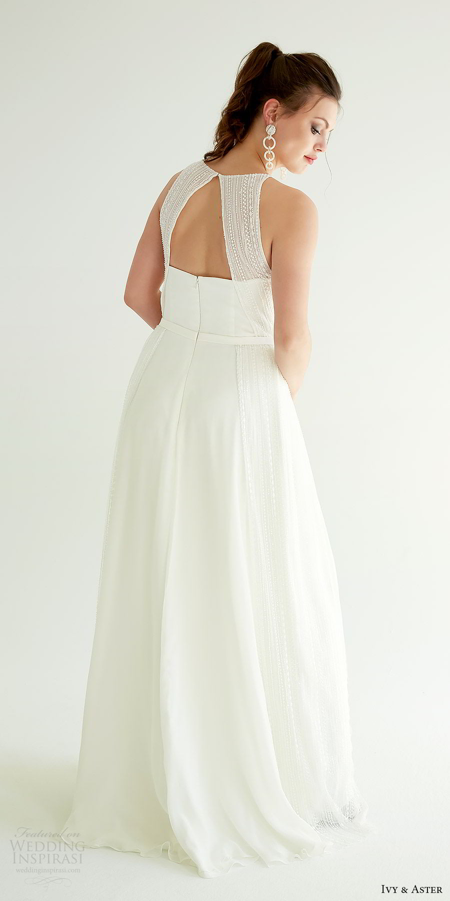 ivy aster bridal 2019 sleeveless jewel neck bib slit skirt minimal a line wedding dress (sophia) bv cutout back modern chic