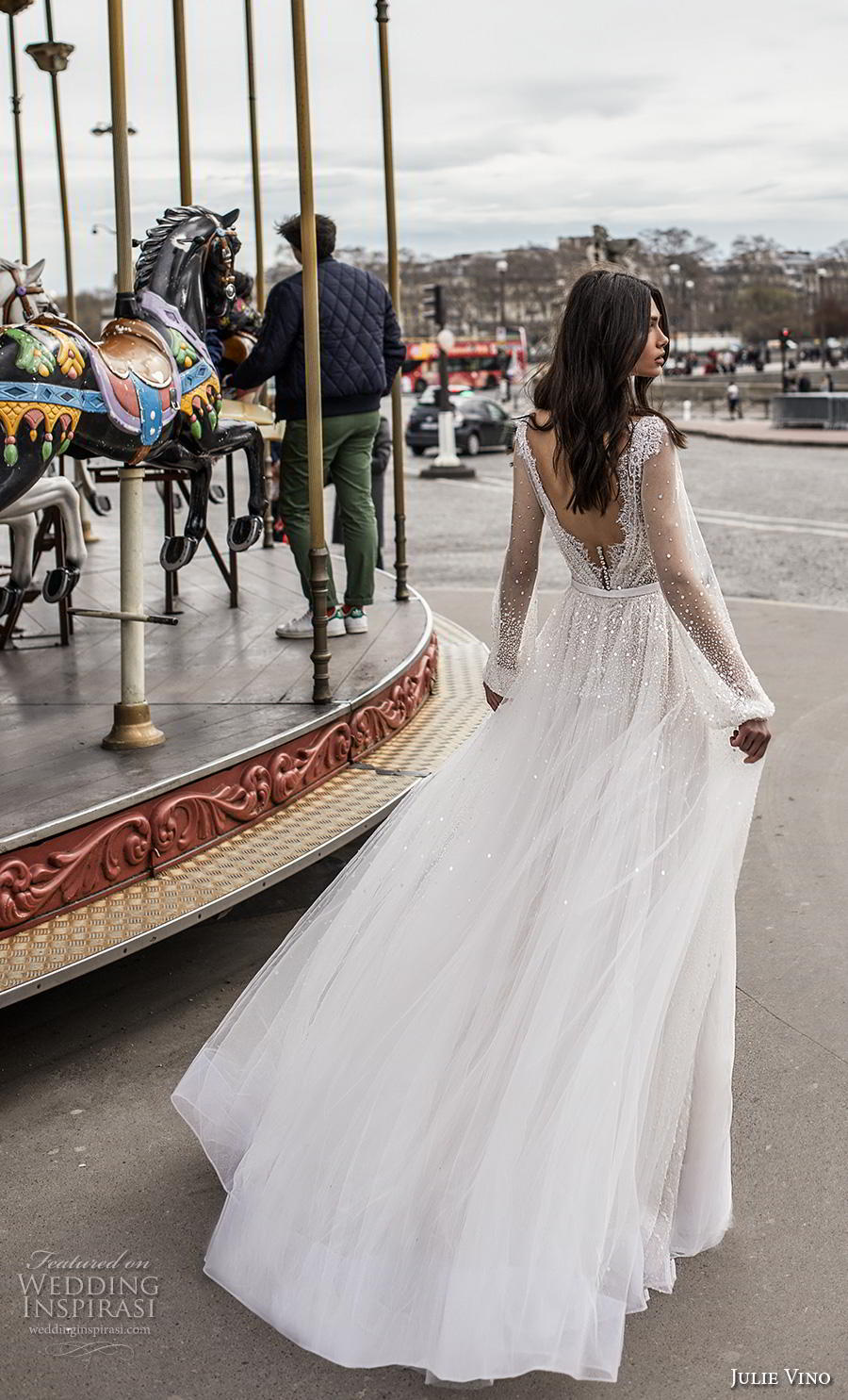 julie vino 2019 paris bridal long bishop sleeves deep v neck heavily embellished bodice romantic a  line wedding dress v back chapel train (12) bv