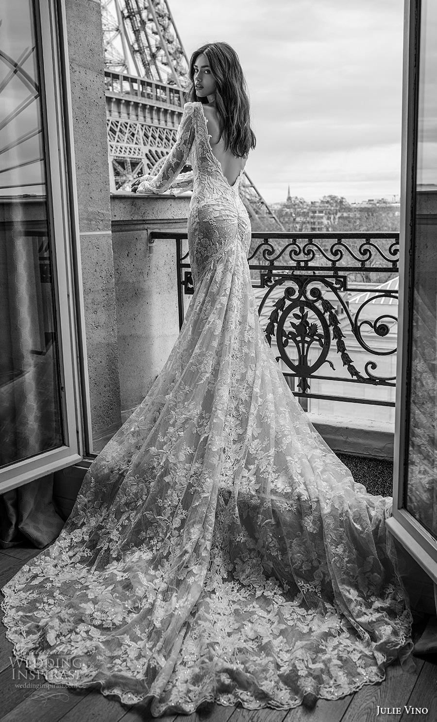 julie vino 2019 paris bridal long poet sleeves deep v neck full embellishment elegant gorgeous fit and flare mermaid wedding dress open low back chapel train (1) bv