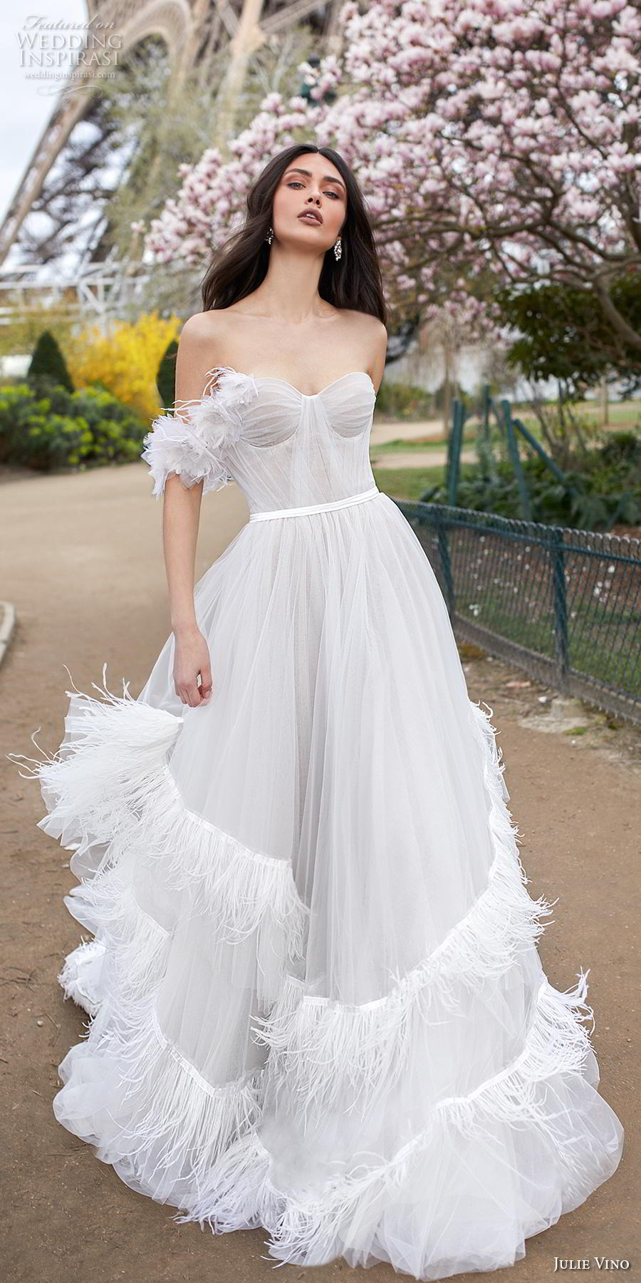 julie vino 2019 paris bridal off the shoulder strapless sweetheart neckline pleated ruched bodice romantic a  line wedding dress backless chapel train (3) lv