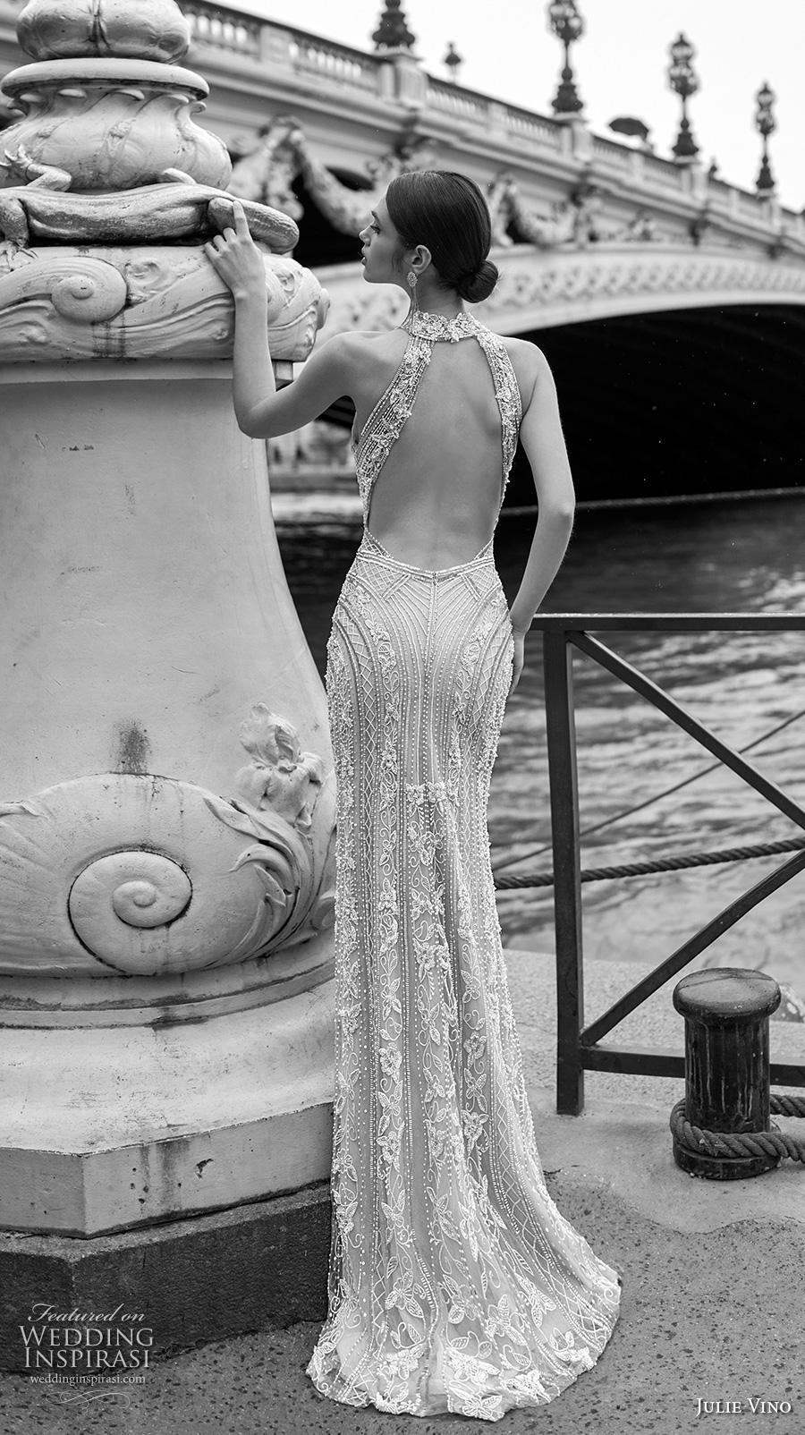 julie vino 2019 paris bridal sleeveless halter neckline keyhole bodice full embellishment glamorous elegant sheath wedding dress keyhole bodice sweep train (4) bv