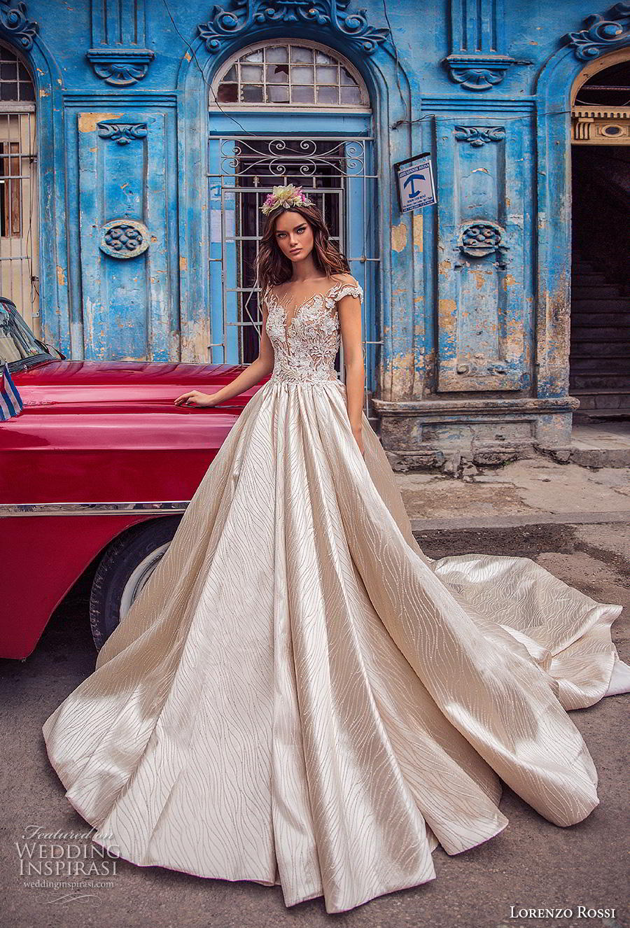 lorenzo rossi 2018 bridal cap sleeves deep plunging sweetheart neckline heavily embellished bodice romantic a  line wedding dress sheer back royal train (9) mv