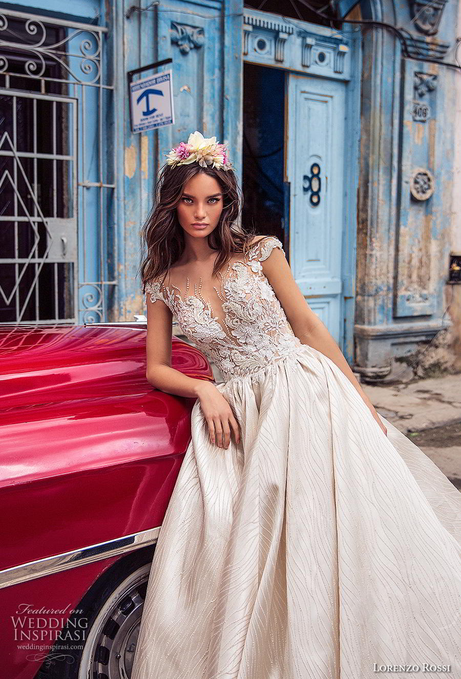 lorenzo rossi 2018 bridal cap sleeves deep plunging sweetheart neckline heavily embellished bodice romantic a  line wedding dress sheer back royal train (9) zv