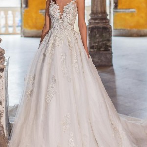 lorenzo rossi 2018 bridal cap sleeves deep v neck heavily embellished bodice glizty romantic princess a  line wedding dress v back royal train (4) mv