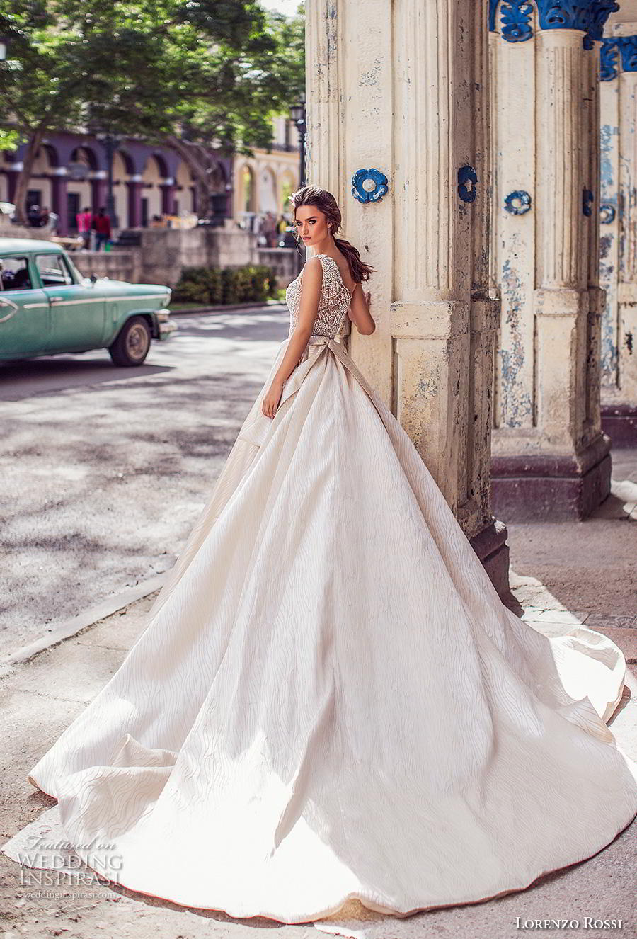 lorenzo rossi 2018 bridal one shoulder heavily embellished bodice pleated skirt princess ball gown a  line wedding dress royal train (19) bv