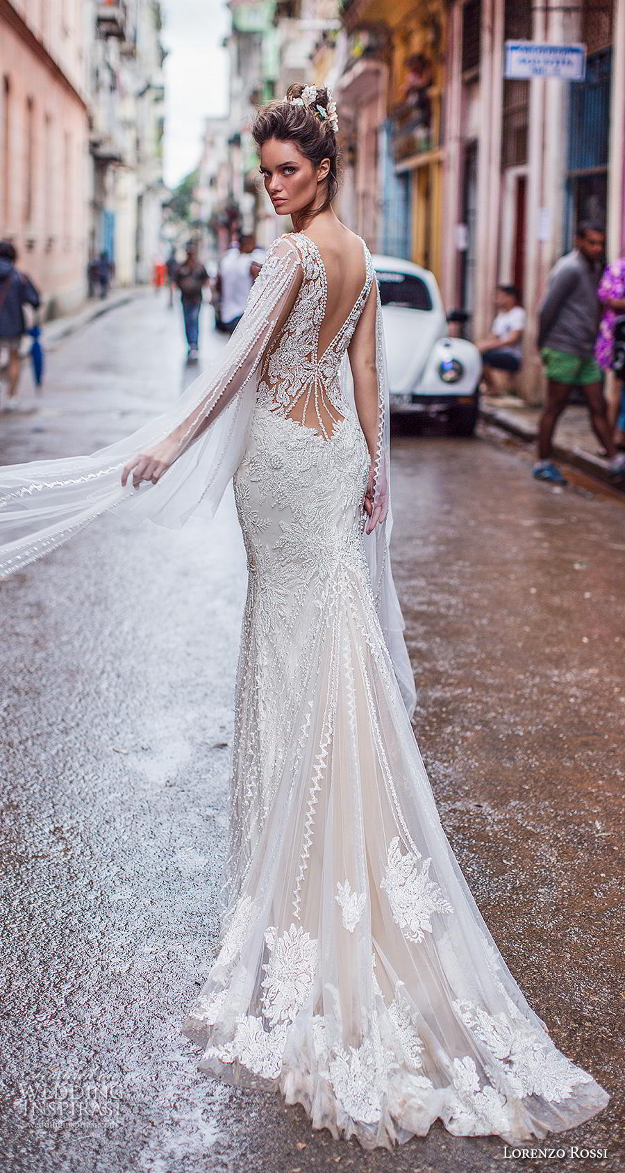 lorenzo rossi 2018 bridal sleeveless v neck full embellishment elegant fit and flare wedding dress v back short train (17) bv