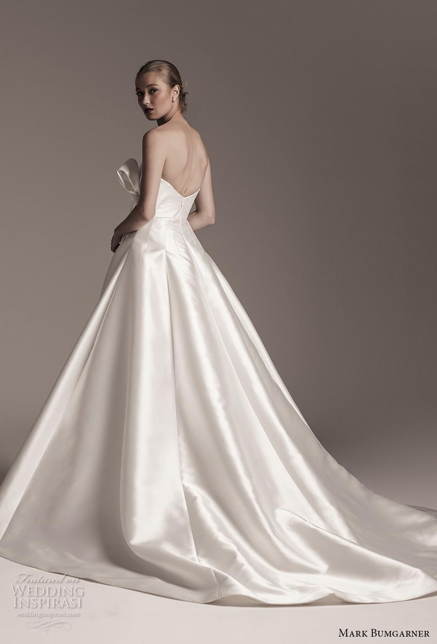 mark bumgarner fall 2018 bridal strapless straight across neckline big ribbon bodice simple romantic ball gown a  line wedding dress chapel train (6) bv