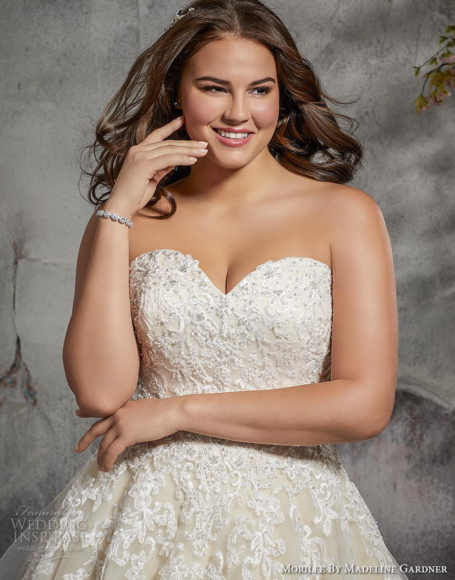 morilee 2018 julietta bridal strapless sweetheart neckline heavily embellished bodice romantic a  line wedding dress plus size corset back chapel train (7) zv