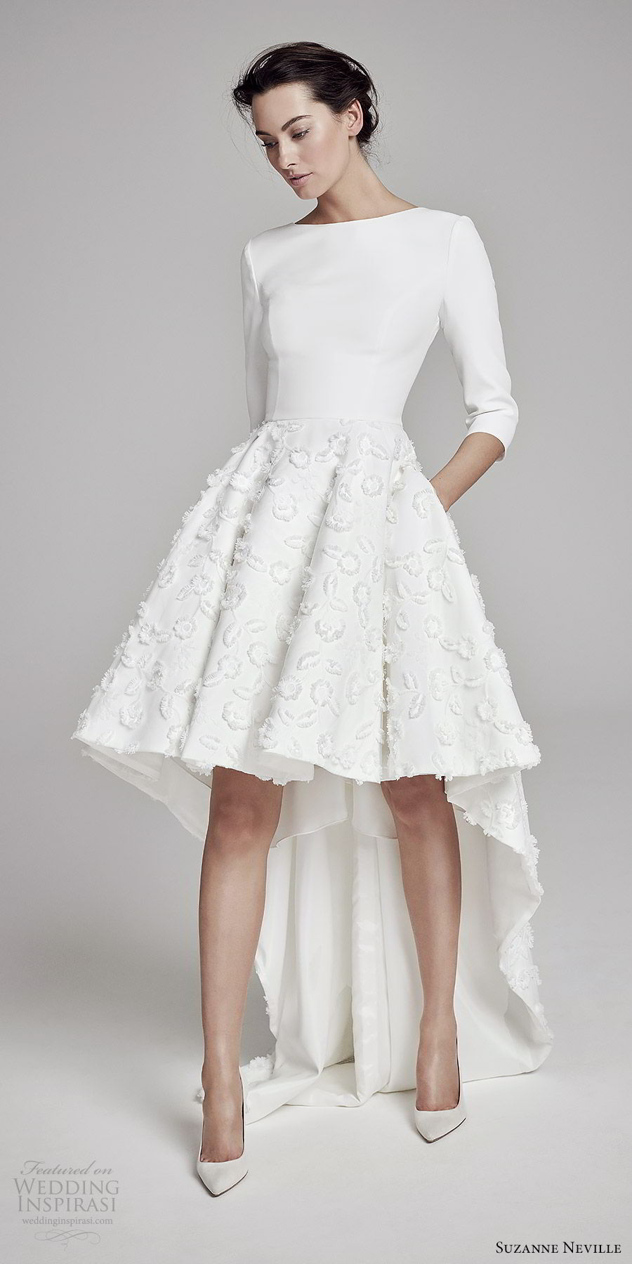 suzanne neville bridal 2019 3 quarter sleeves jewel neck clean bodice high low embellished skirt a line wedding dress (orwell) chic modern mv suzanne neville bridal 2019 3 quarter sleeves jewel neck clean bodice high low embellished skirt a line wedding dress (orwell) chic modern mv