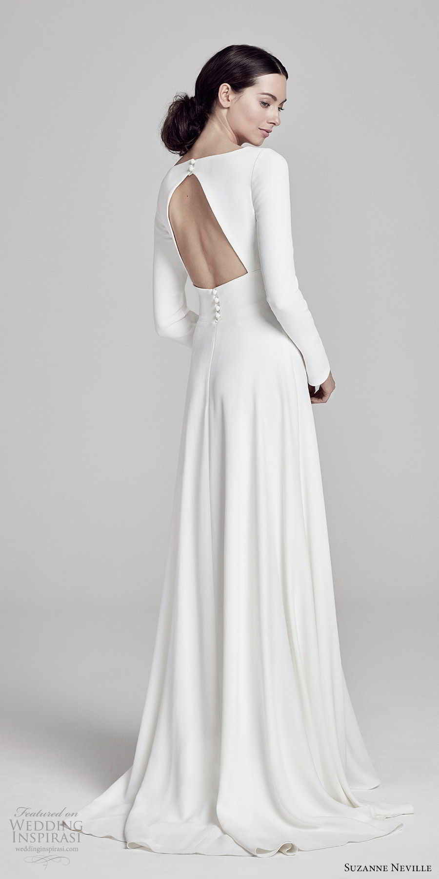 suzanne neville bridal 2019 long sleees jewel neck minimal a line wedding dress (adair) chic modern keyhole back sweep train bv