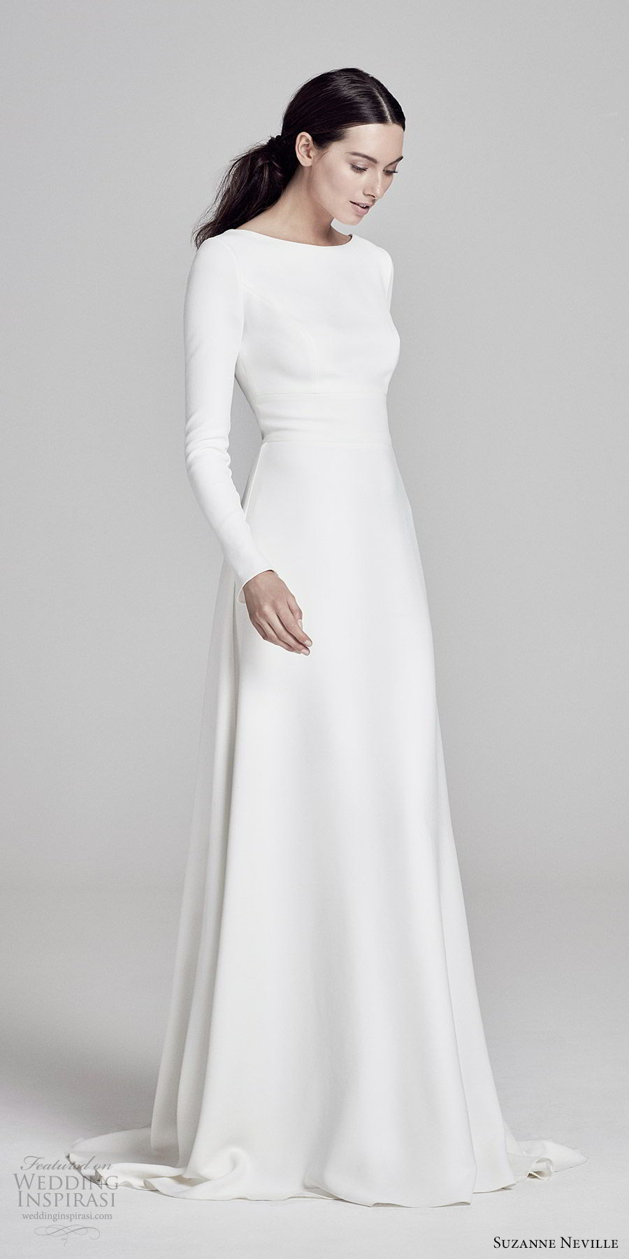 suzanne neville bridal 2019 long sleees jewel neck minimal a line wedding dress (adair) chic modern keyhole back sweep train mv