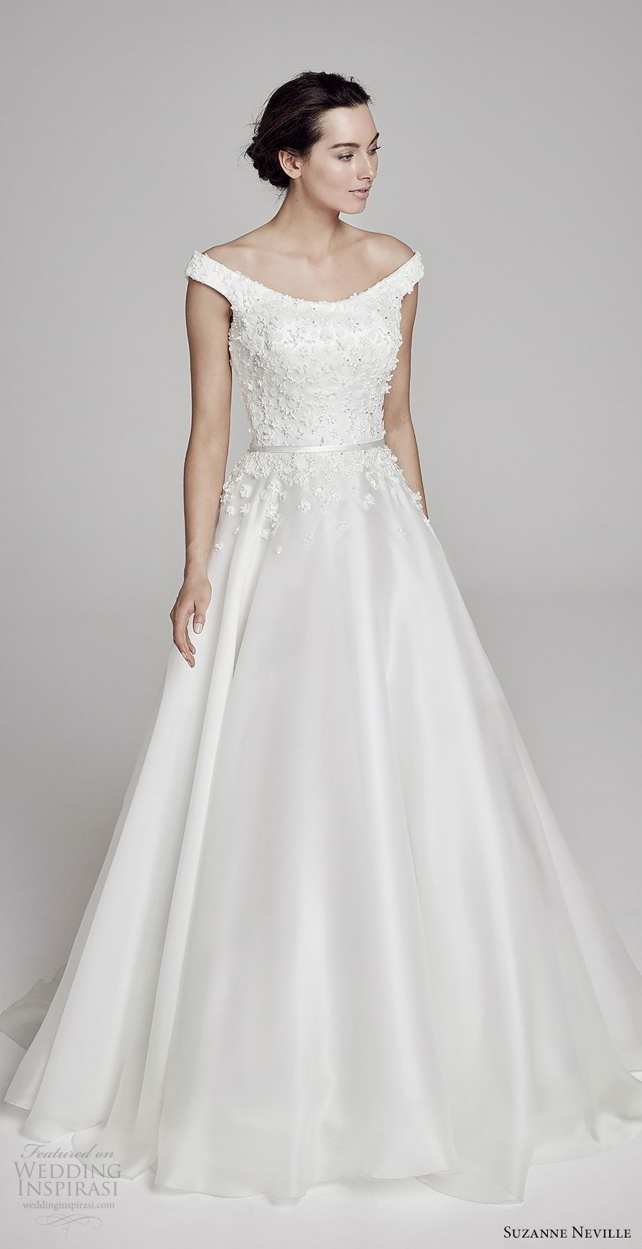 suzanne neville bridal 2019 off shoulder scoop neck embellished bodice a line ball gown wedding dress (floriana) romantic elegant mv