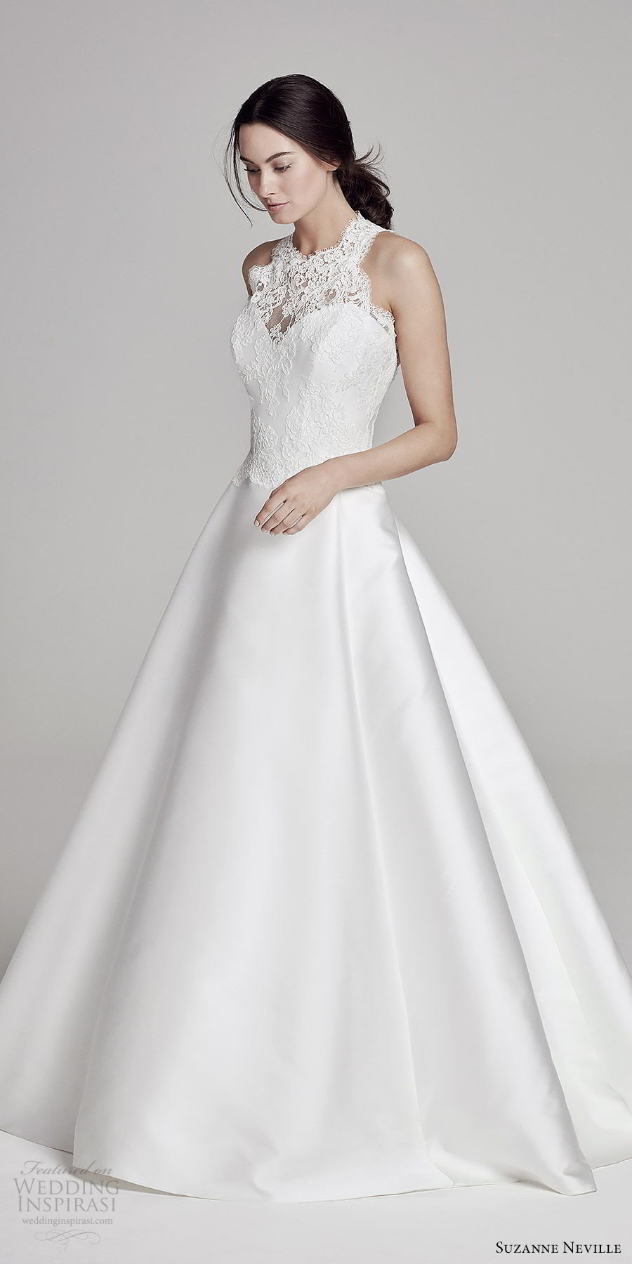 suzanne neville bridal 2019 sleeveless halter neck lace bodice (mandalay) chapel train romantic elegant mv