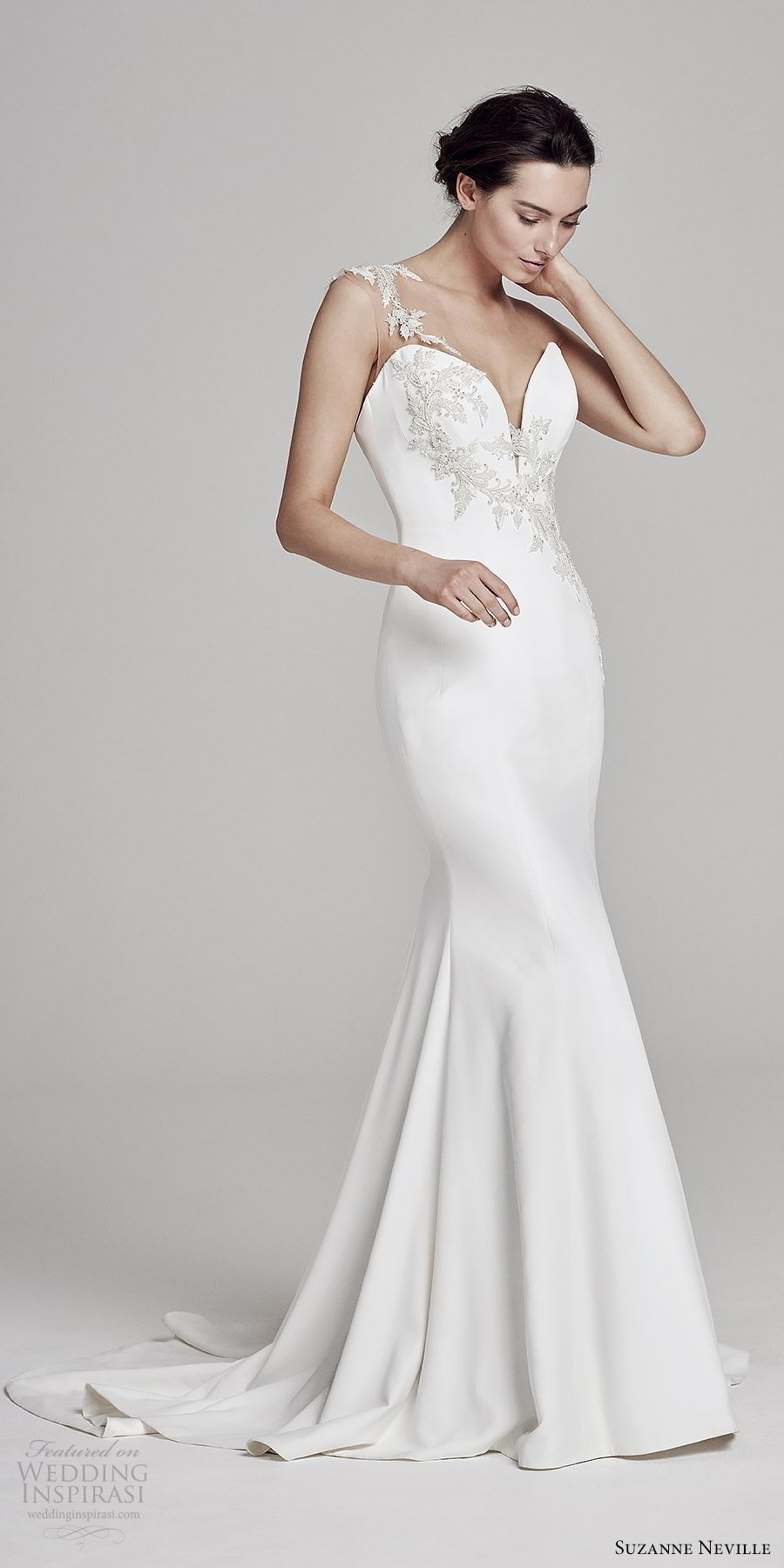 suzanne neville bridal 2019 sleeveless illusion thick straps sweetheart neckline sheath wedding dress (ophelia) elegant sophisticated mv