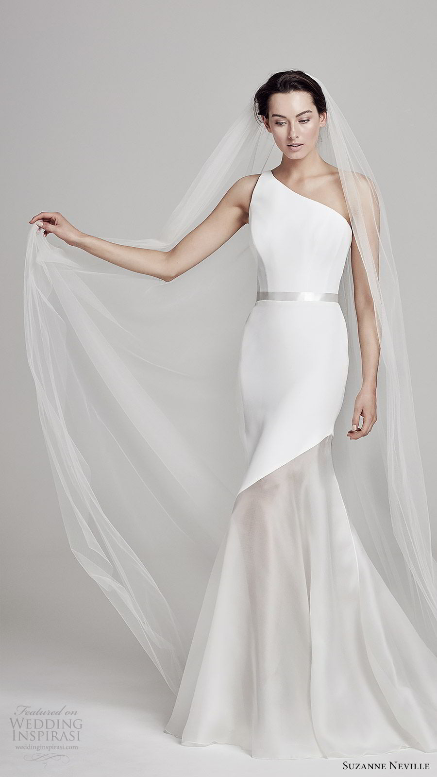 suzanne neville bridal 2019 sleeveless one shoulder mermaid wedding dress (dahl) sweep train chic modern minimal mv