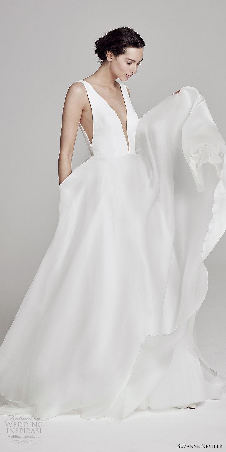 suzanne neville bridal 2019 sleeveless plunging v neck a line wedding dress (serrano) clean chic modern minimal mv