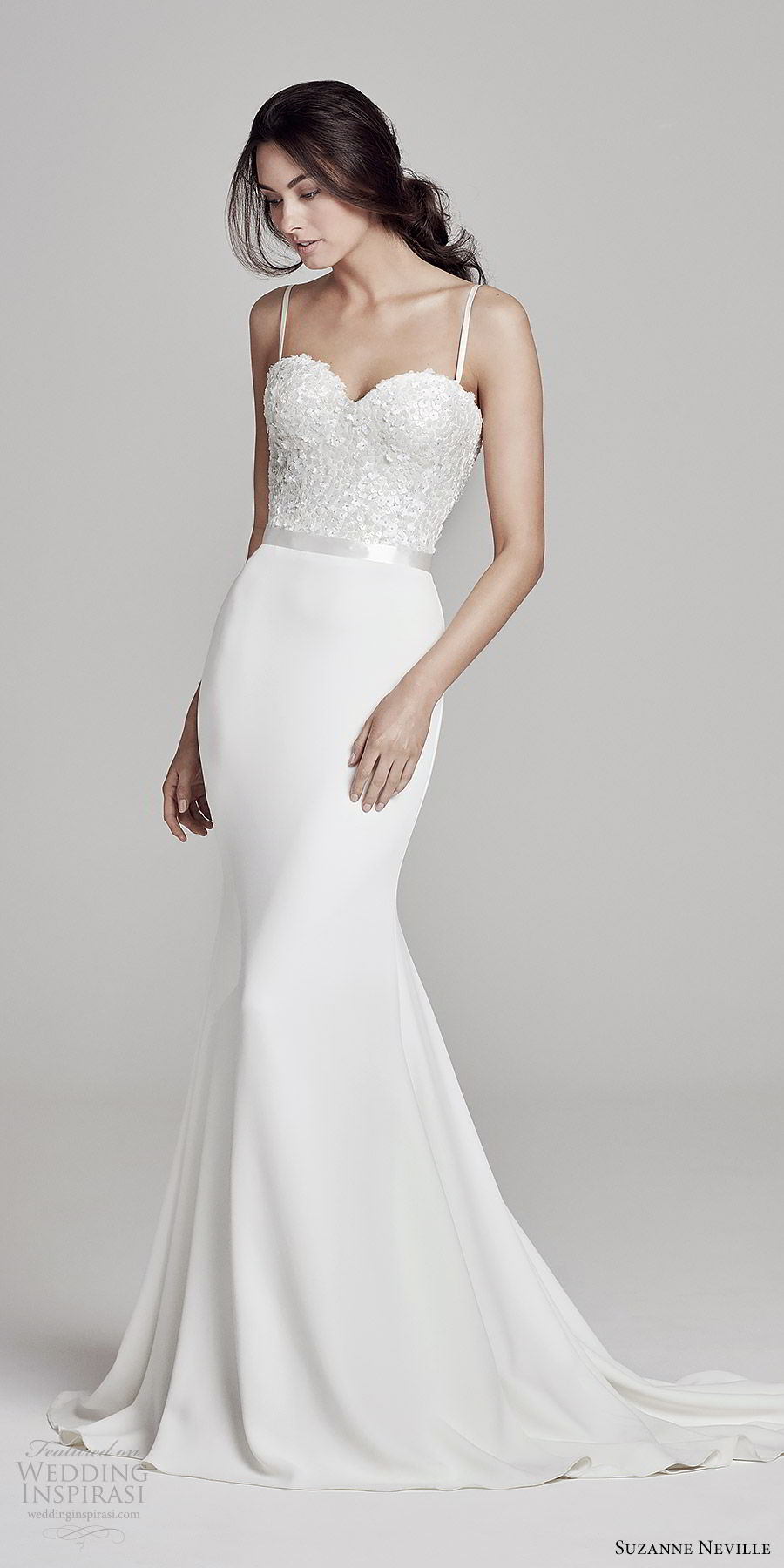 suzanne neville bridal 2019 sleeveless thin straps sweetheart embellished bodice sheath wedding dress (bronte) chapel train elegant chic mv